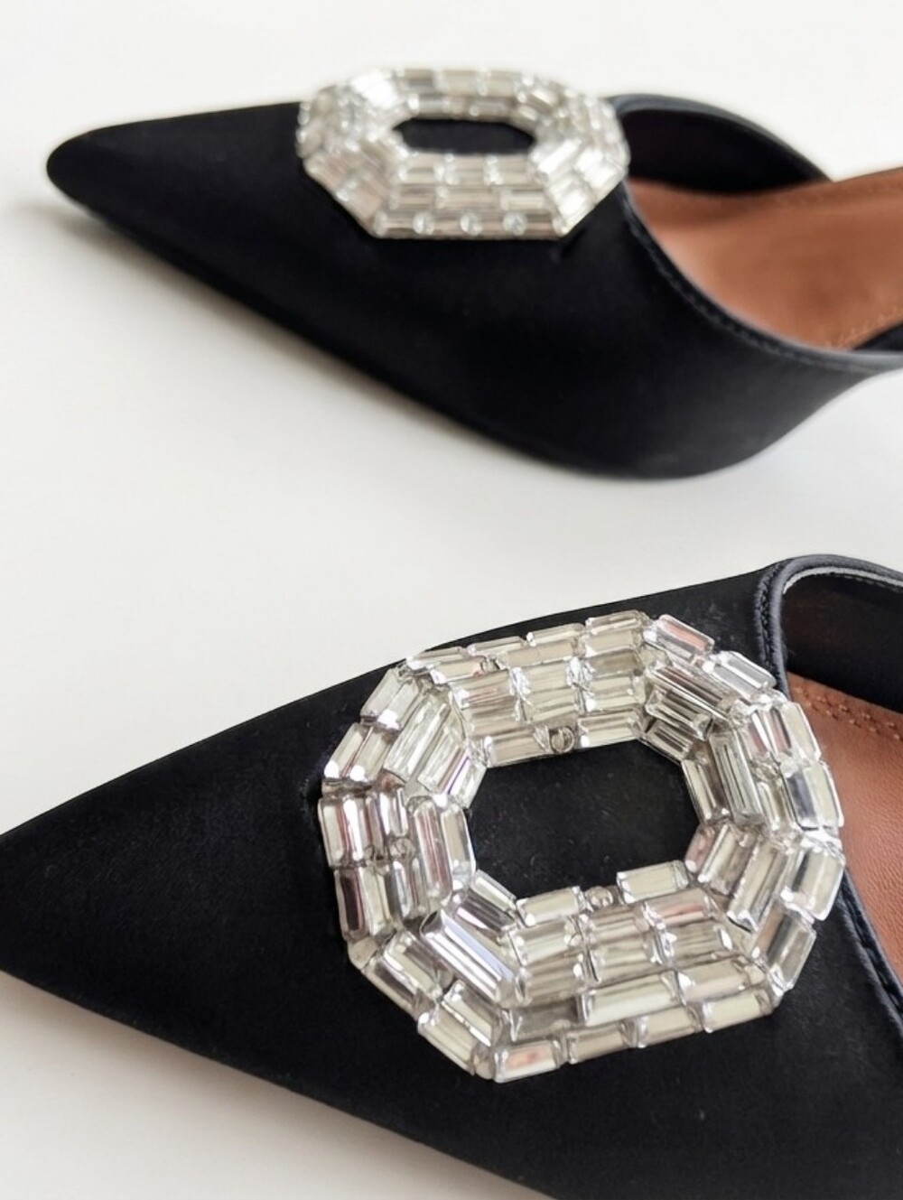 Black Pointed Slingback Heels with Crystal Buckle - Picture 6 of 6